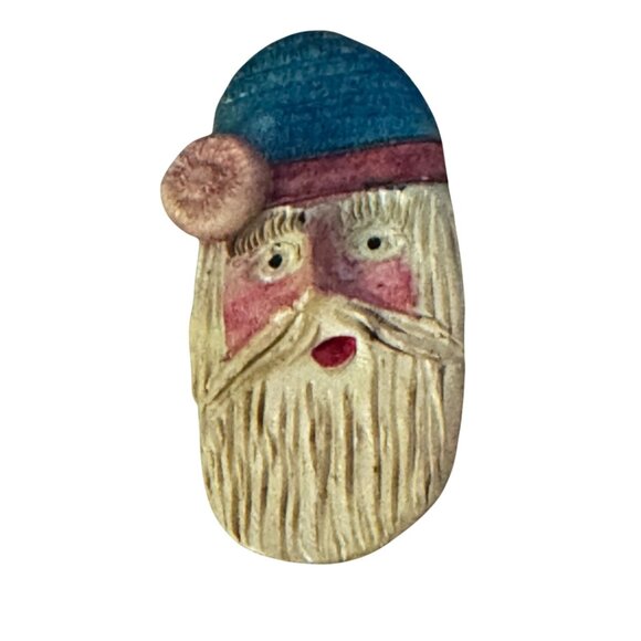 Susie Richardson Signed Hand-Painted Clay Santa Face Brooch Folk Art 2 1/2" - Picture 1 of 6